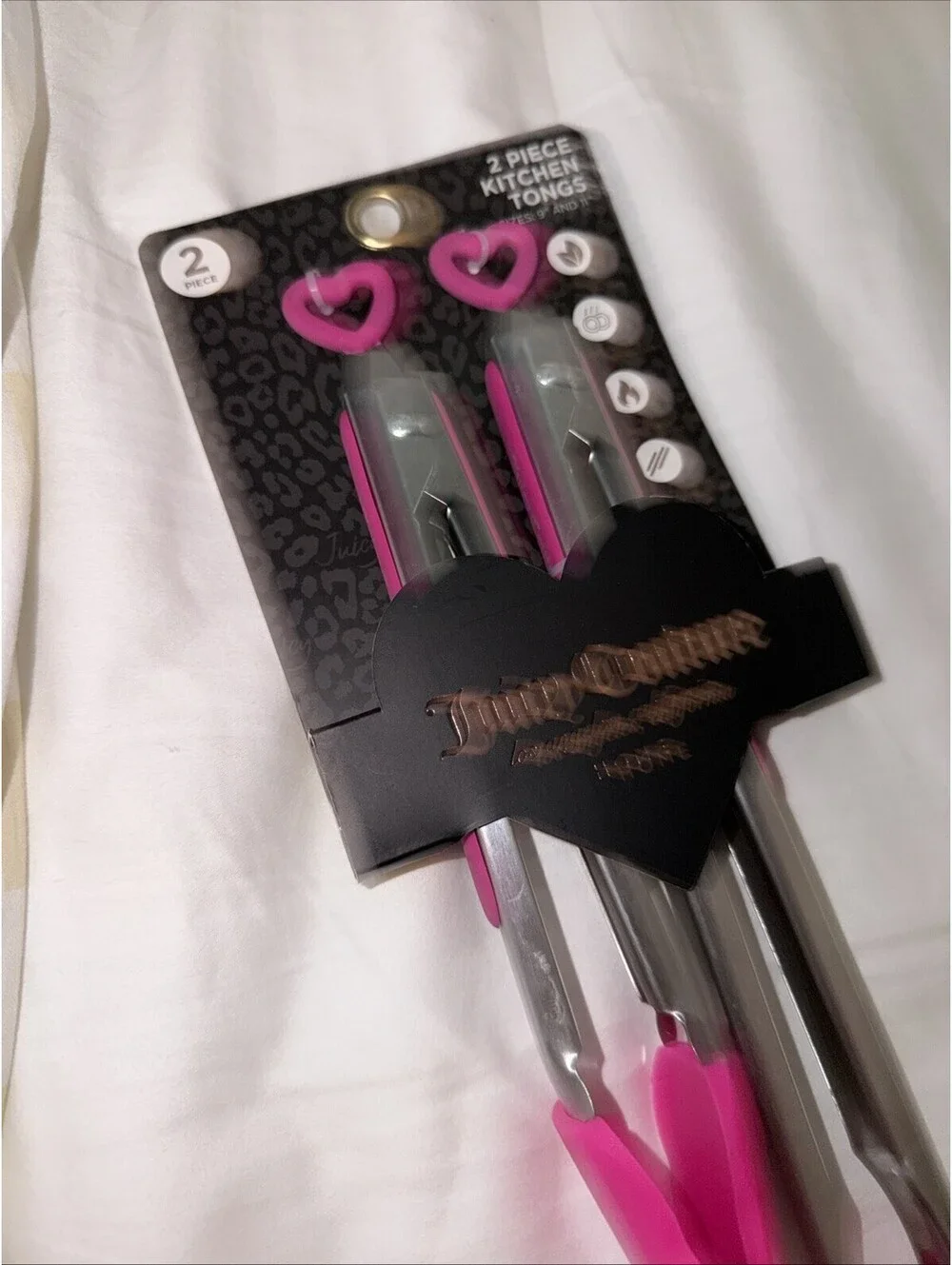 New Juicy Couture Pink and Silver Heart Tongs Set Of 2
